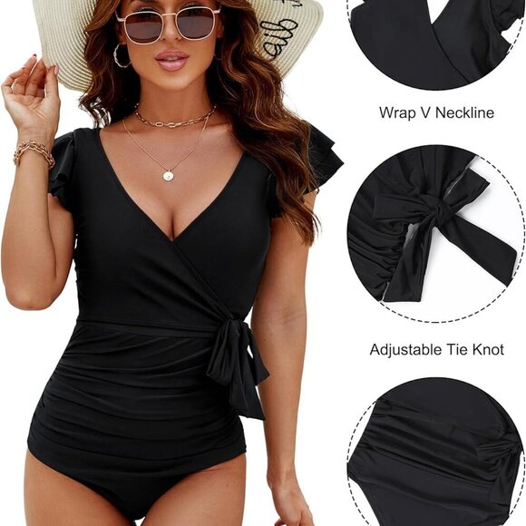 Women's Tummy Control Swimsuits - Black, Large - Picture 2 of 8